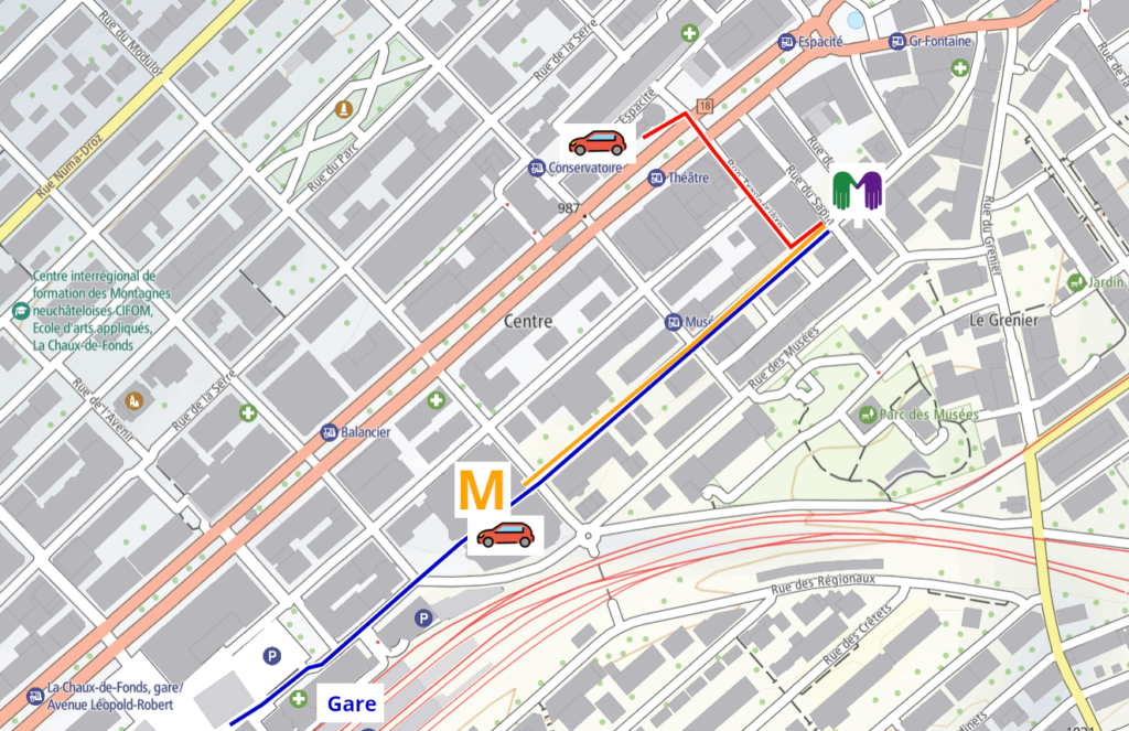 Plan d'accès pour le cabinet de Massage et Mouvement à la Chaux-de-Fonds