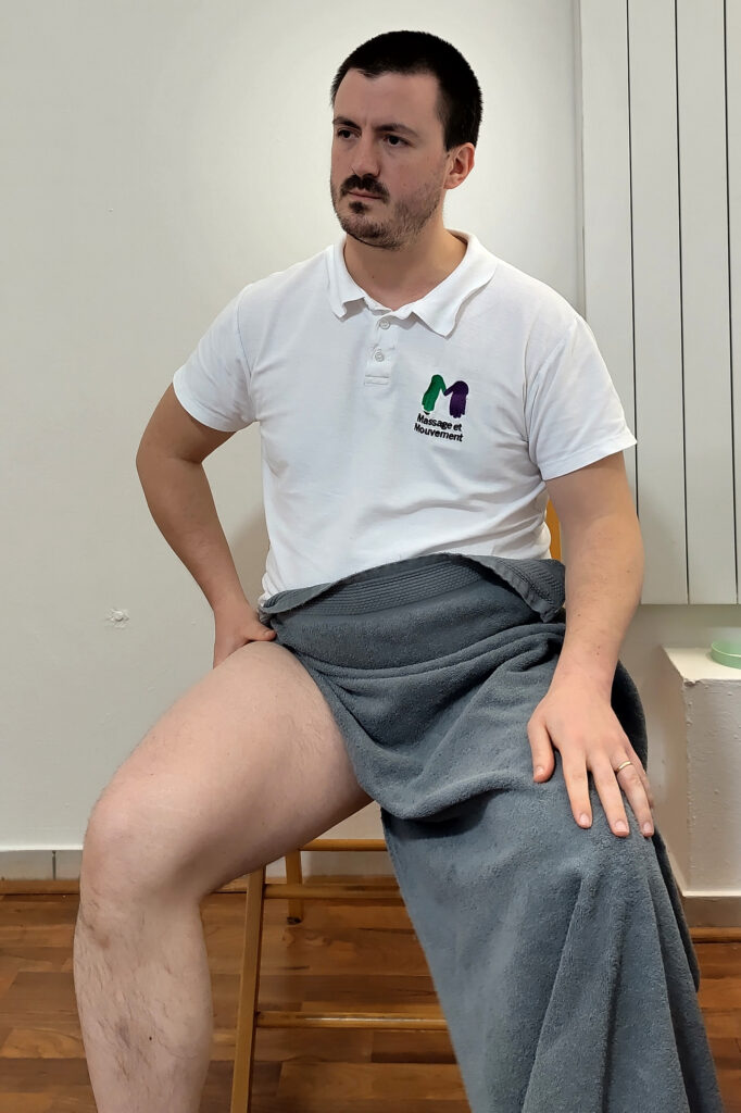 positionnement pour un auto drainage lymphatique genou